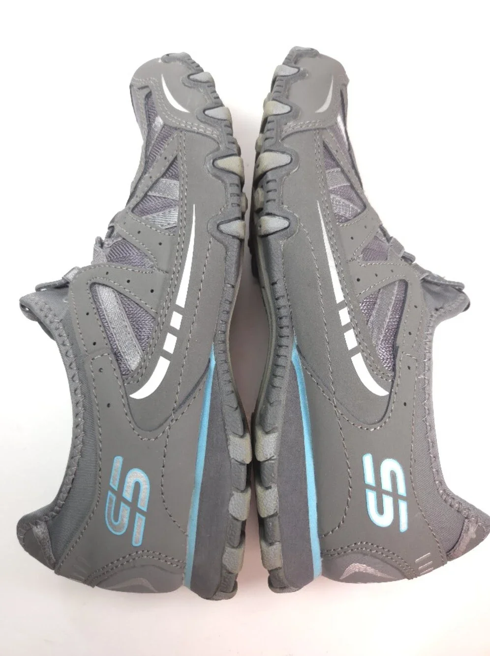 Skechers Bikers Gray & Teal Slip‑On Bungee‑Lace Walking Sneakers Sz 8